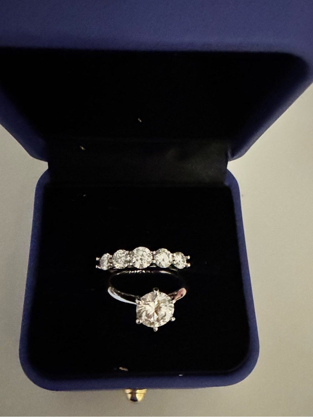 Classic Silver-Tone Solitaire and Five-Stone Ring Set in White